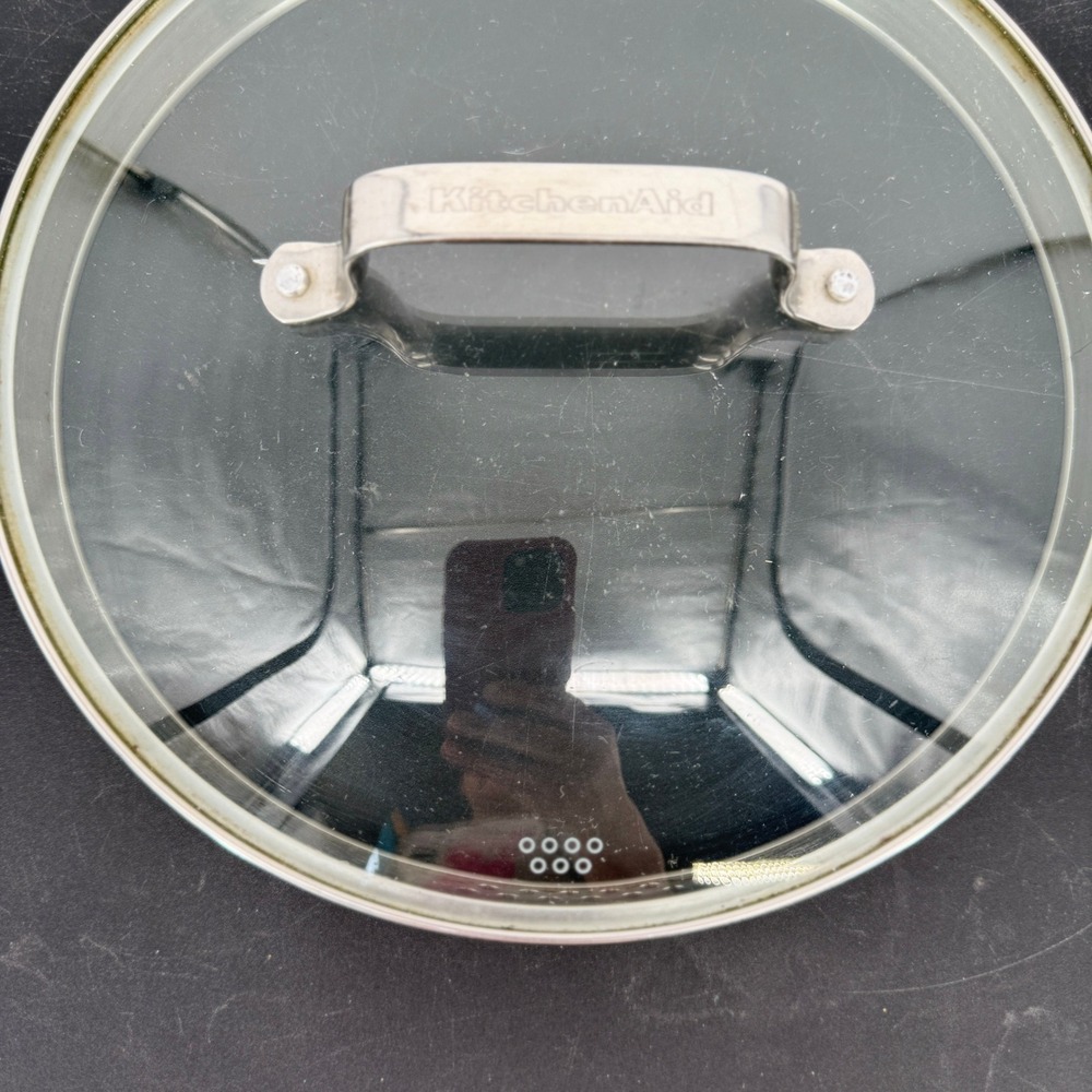 KitchenAid 9.5 Inch Tempered Glass Straining Lid with Stainless Steel Rim Handle